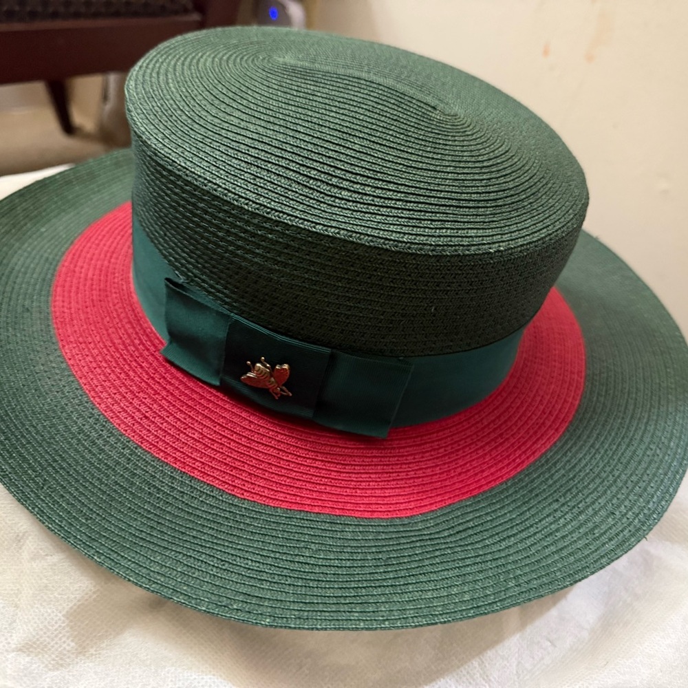 Green and Red Straw Hat with Ribbon - Picture 2 of 11